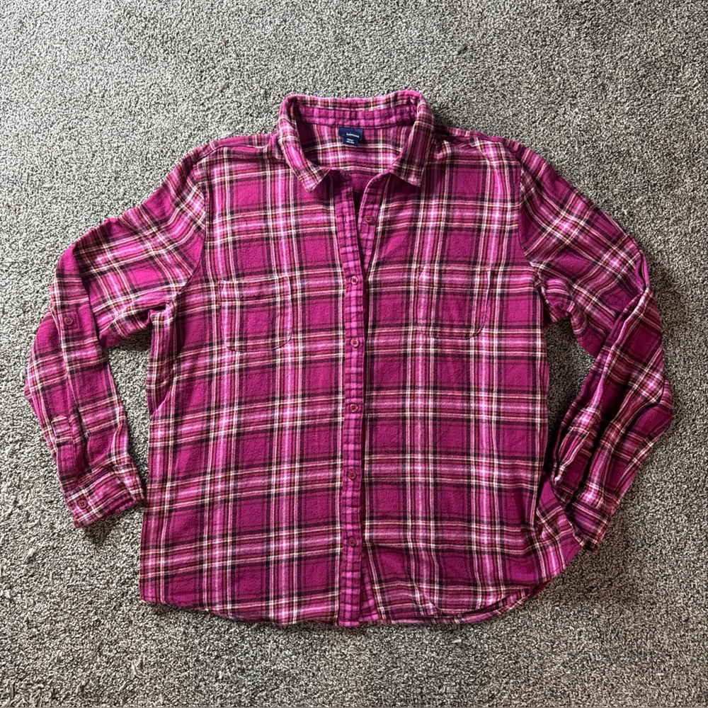 Basic Editions Shirt Mens XXL Magenta Pink Plaid Button Down 100% Cotton